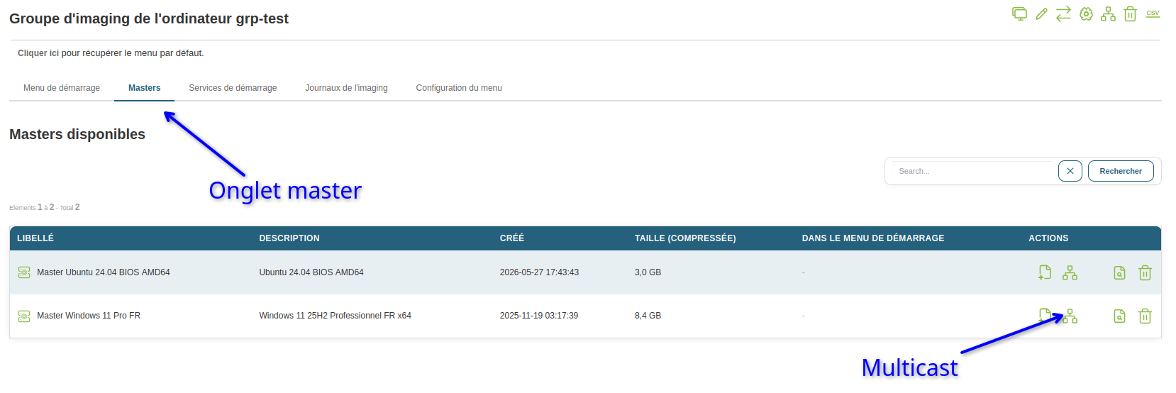 Initialisation du multicast depuis l'onglet Master