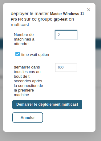 Configuration du nombre de machines attendues et du timeout multicast